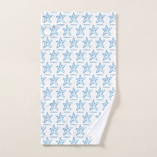 Nautical Bathroom Ocean Blue Starfish pattern Bath Towel Set | Zazzle