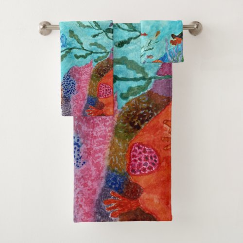 Nautical Bathroom Watercolor Ocean Coral Reef Bath Towel Set