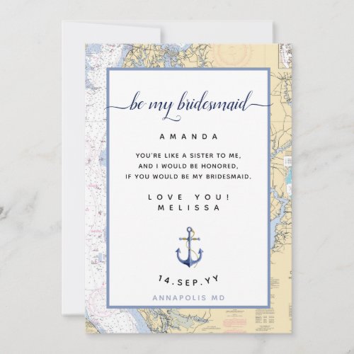 Nautical Be My Bridesmaid  Annapolis Maryland Invitation