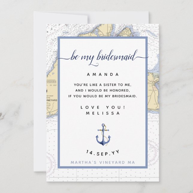 Nautical Be My Bridesmaid | Martha's Vineyard Invitation (Front)