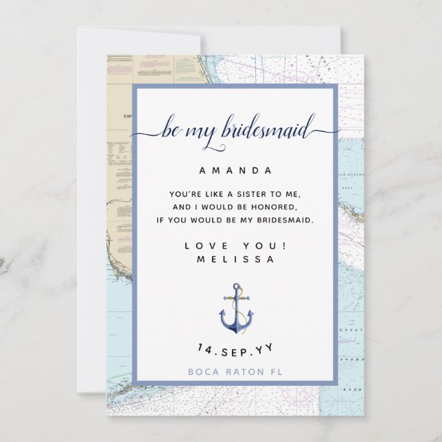 Nautical Be My Bridesmaid | South #Florida Invitation (Front)