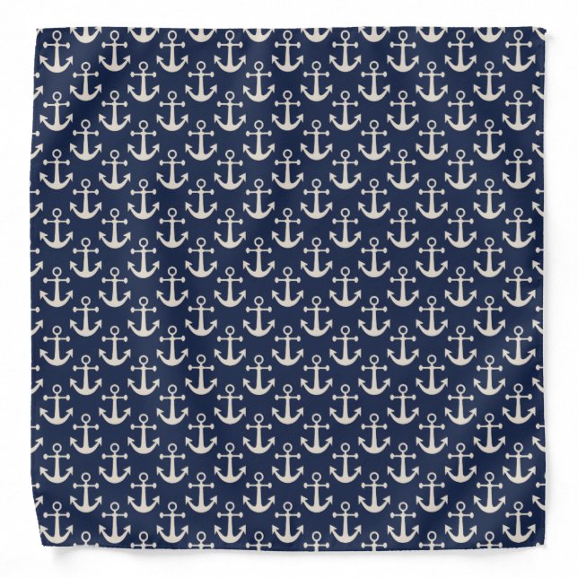 Nautical Beach Anchors Navy Blue Ivory Sailing Bandana (Front)