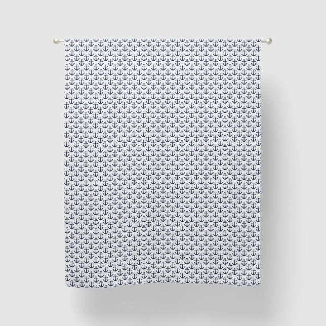 Nautical Beach Anchors Navy Blue White Sailing Blackout Curtains (Front)