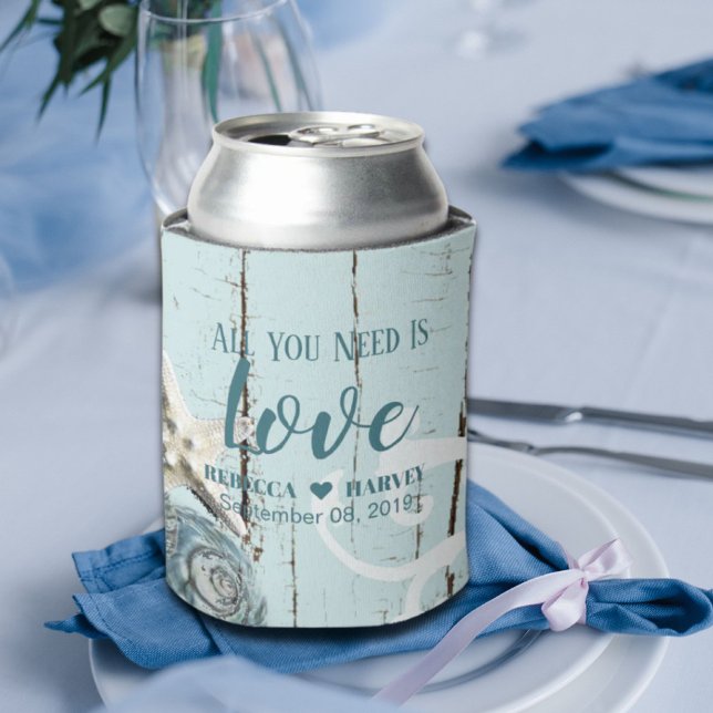 nautical beach aqua blue seashell starfish wedding can cooler (nautical beach aqua blue seashell starfish wedding can cooler)