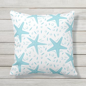 Nautical Beach Aqua Blue Starfish Pattern Outdoor Pillow by InTrendPatterns at Zazzle