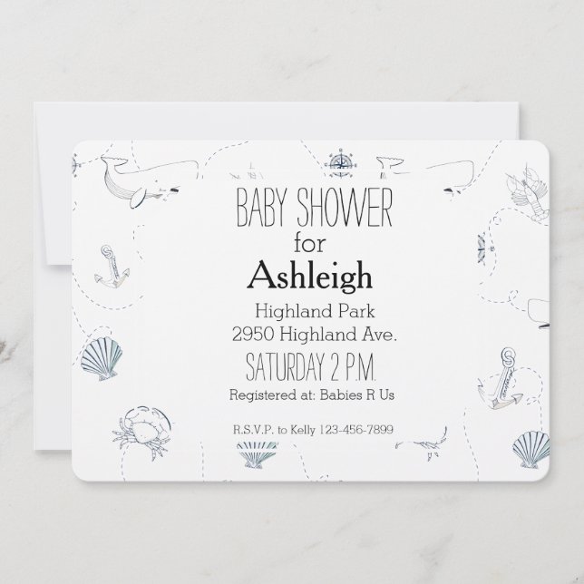 Nautical Beach baby shower Invitation (Front)