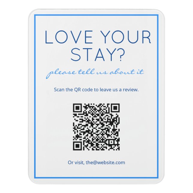 Nautical Beach Blue Digital QR Code Review Sign (Contemporary Vert)