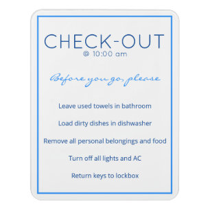 Nautical Beach Blue Guest Check Out Sign