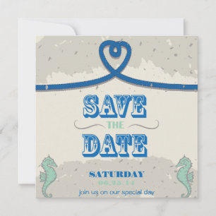 Nautical Beach Blue Heart Knot Save the Date