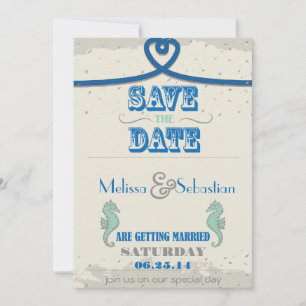 Nautical Beach Blue Heart Knot Save the Date