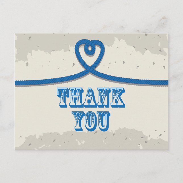 Nautical Beach Blue Heart Knot Thank You Postcard (Front)