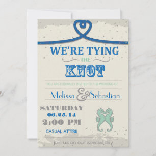 Nautical Beach Blue Heart Knot Wedding Invite
