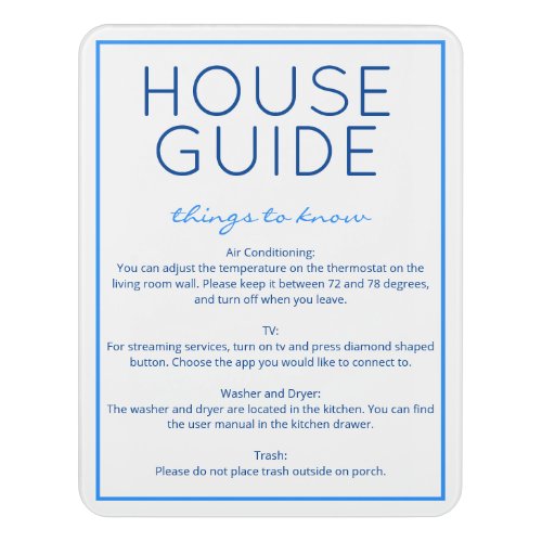 Nautical Beach Blue House Guide Guest Sign