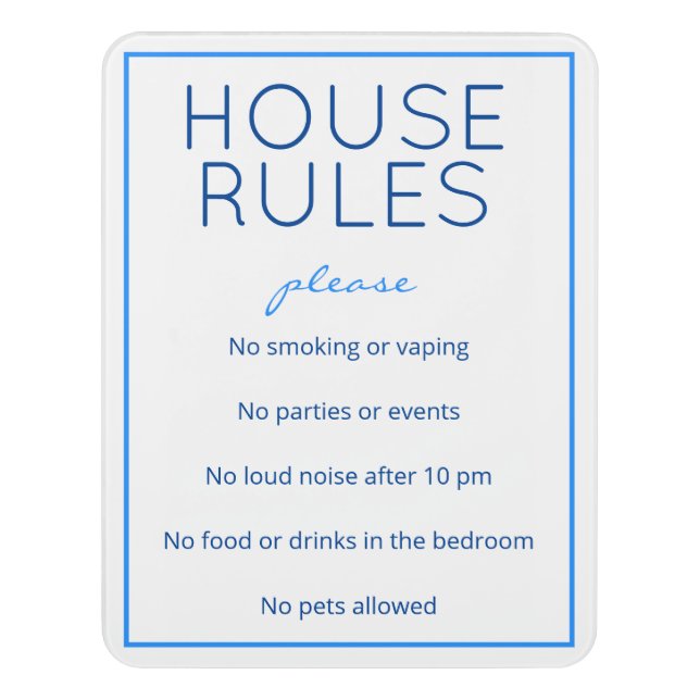 Nautical Beach Blue House Rules Guest Sign (Contemporary Vert)