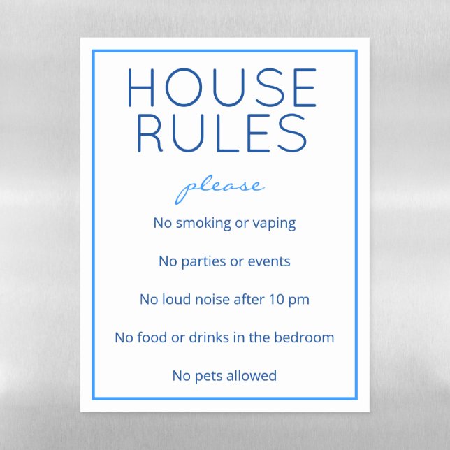 Nautical Beach Blue House Rules Magnet Sheet (Vertical)
