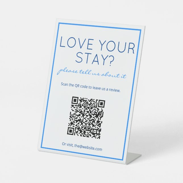 Nautical Beach Blue QR Code Review Table Sign (Front)