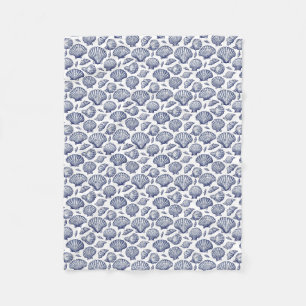 Nautical Beach Blue Seashelles Throw Blanket