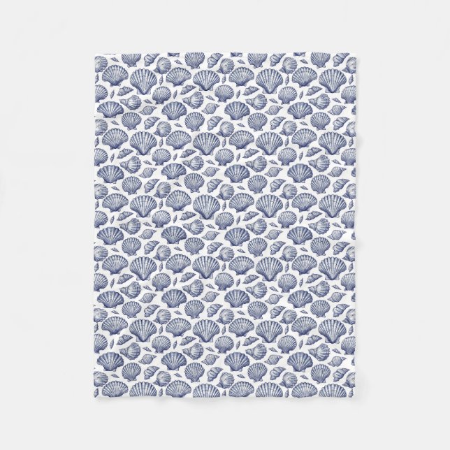 Nautical Beach Blue Seashelles Throw Blanket (Front)