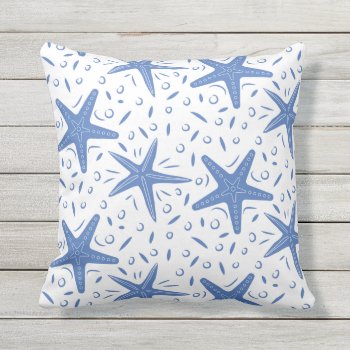 Nautical Beach Blue Starfish Pattern Outdoor Pillow by InTrendPatterns at Zazzle