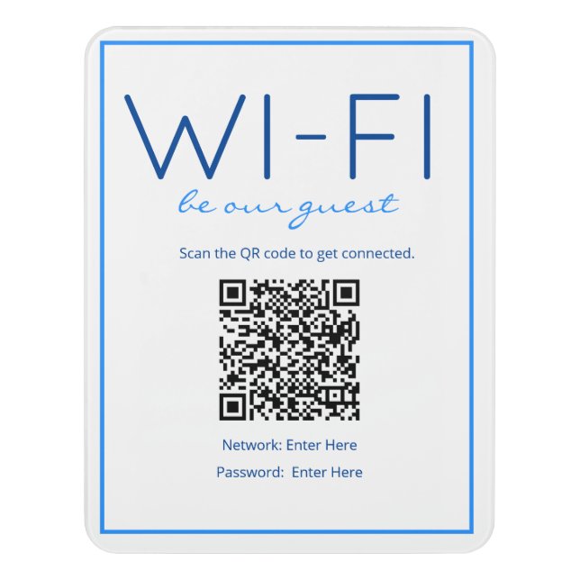 Nautical Beach Blue Wi-Fi QR Code Guest Sign (Contemporary Vert)