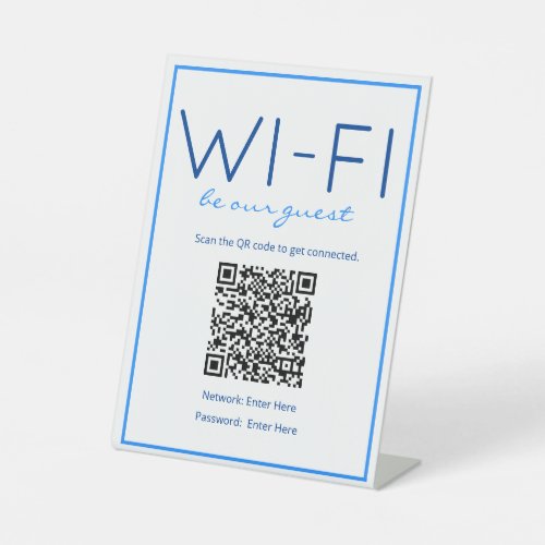Nautical Beach Blue Wi_Fi QR Code Guest Table Sign