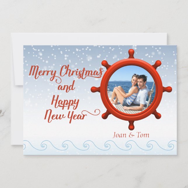 Nautical Beach Boaters Photo Christmas Card (Front)