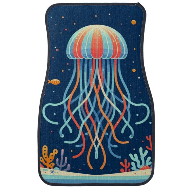 nautical/beach/coastal jellyfish car floor mat (Front)