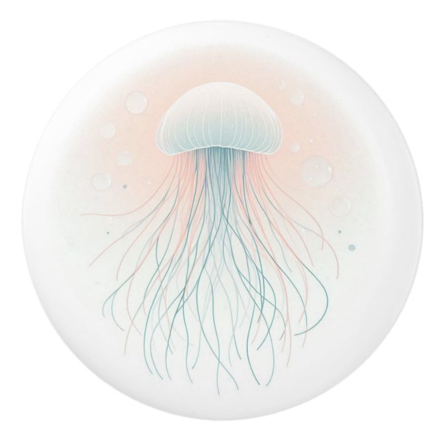 nautical/beach/coastal jellyfish  ceramic knob (Front)