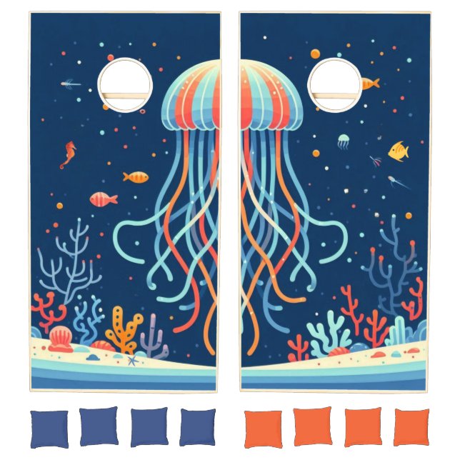 nautical/beach/coastal jellyfish cornhole set (Set)