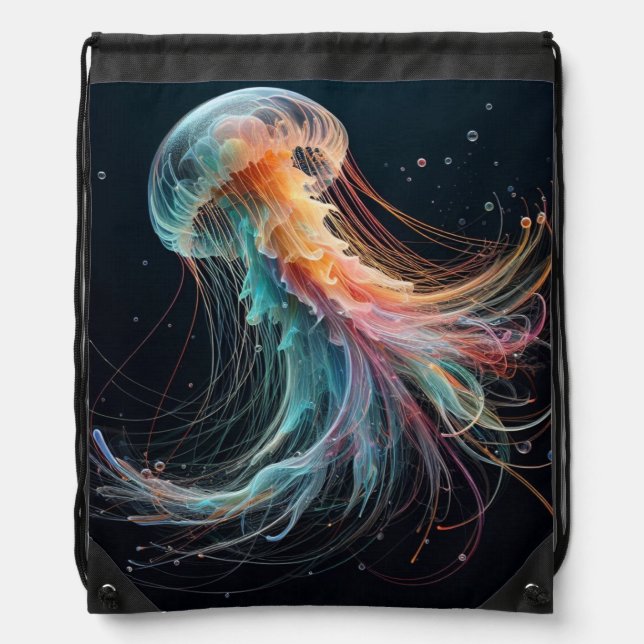 nautical/beach/coastal jellyfish  drawstring bag (Front)