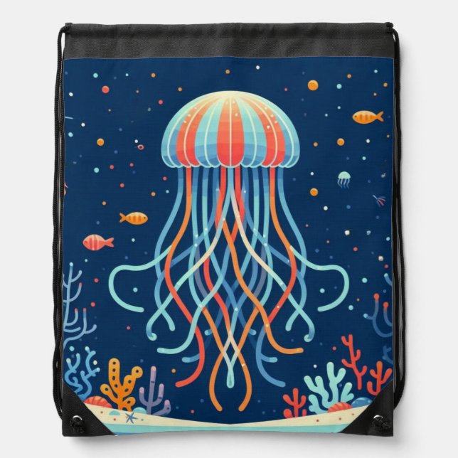 nautical/beach/coastal jellyfish drawstring bag (Front)
