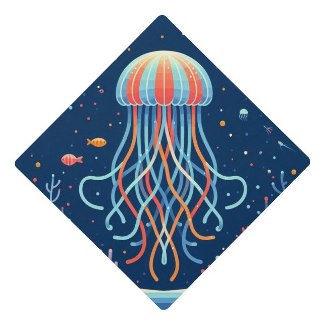 nautical/beach/coastal jellyfish graduation cap topper (Front)