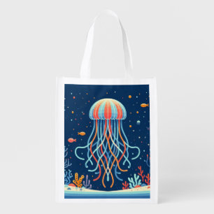 nautical/beach/coastal jellyfish grocery bag