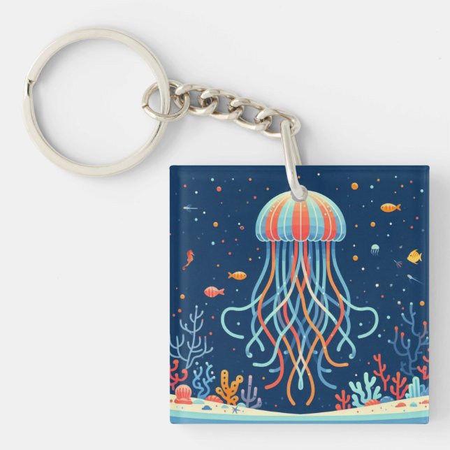 nautical/beach/coastal jellyfish keychain (Front)