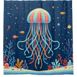 nautical/beach/coastal jellyfish shower curtain