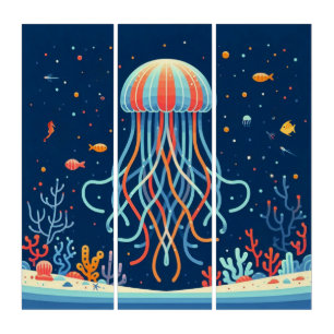 nautical/beach/coastal jellyfish triptych