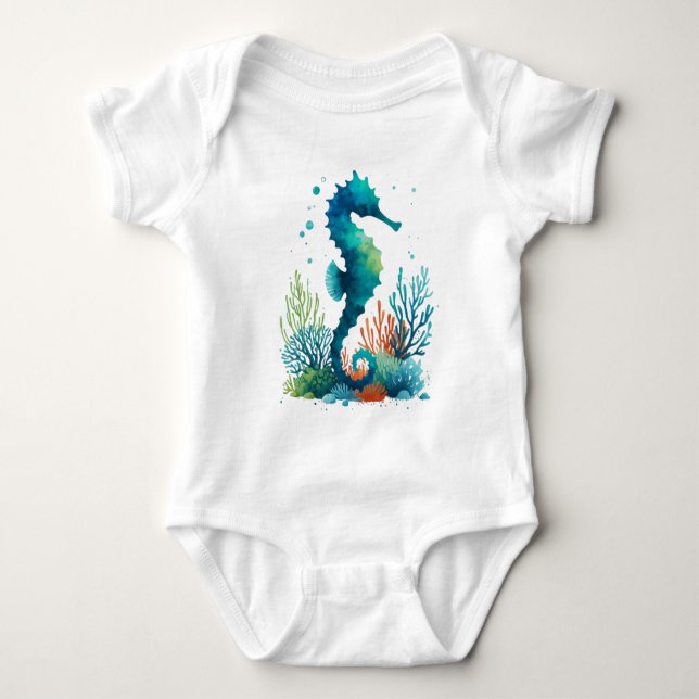 nautical/beach/coastal seahorse art baby bodysuit (Front)