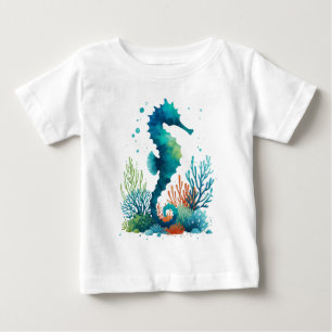 nautical/beach/coastal seahorse art baby T-Shirt