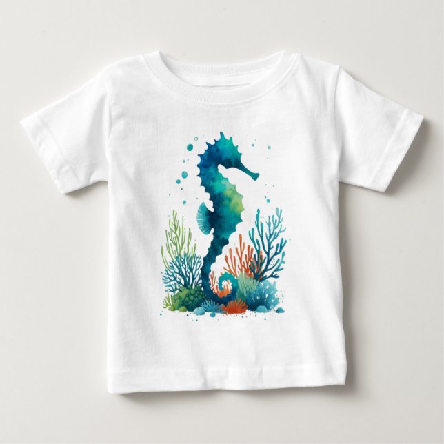nautical/beach/coastal seahorse art baby T-Shirt (Front)