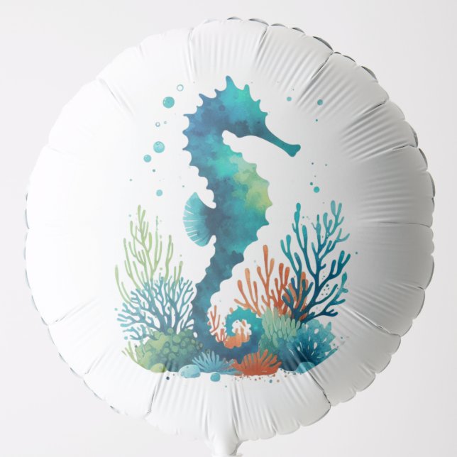 nautical/beach/coastal seahorse art balloon (Front)