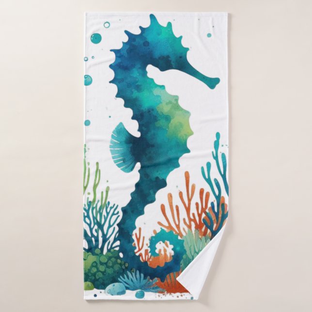 nautical/beach/coastal seahorse art bath towel (Bath Towel)
