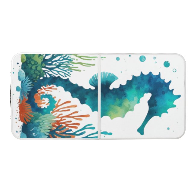 nautical/beach/coastal seahorse art beer pong table (Top)