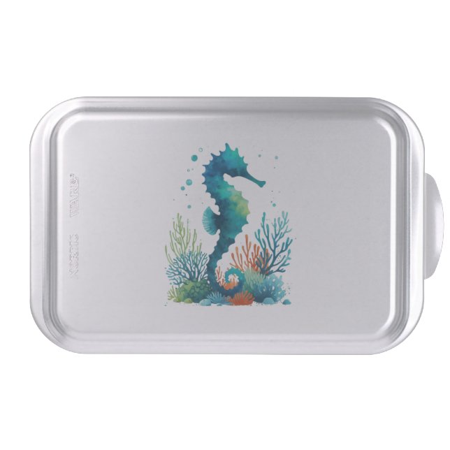 nautical/beach/coastal seahorse art cake pan (Front)