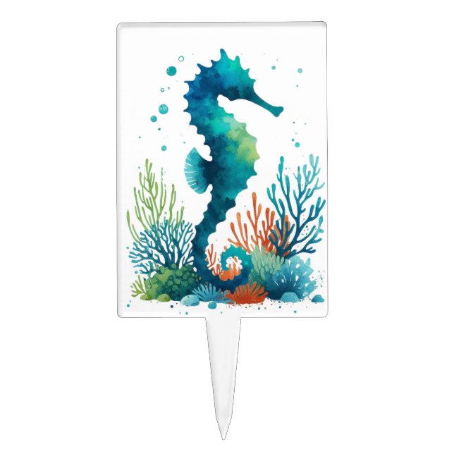 nautical/beach/coastal seahorse art cake topper (Front)
