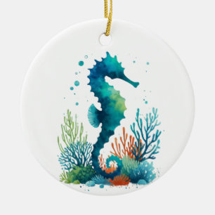 nautical/beach/coastal seahorse art ceramic ornament