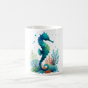 nautical/beach/coastal seahorse art coffee mug