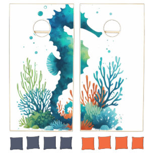nautical/beach/coastal seahorse art cornhole set