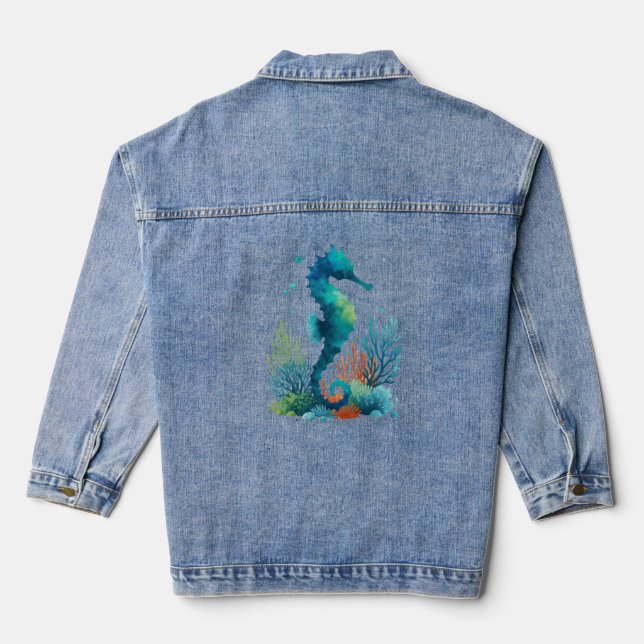 nautical/beach/coastal seahorse art denim jacket (Back)