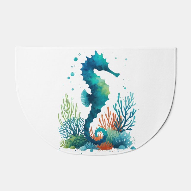 nautical/beach/coastal seahorse art doormat (Front)