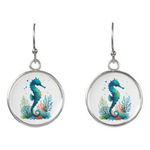 nautical/beach/coastal seahorse art earrings